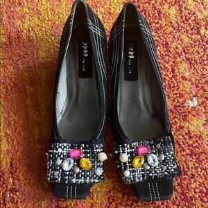 Black kitten heel with Jewel Accents